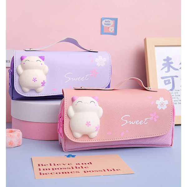 Sød Kawaii Squishy Kat Pencil Case Pung Skoleartikler Pen Pung