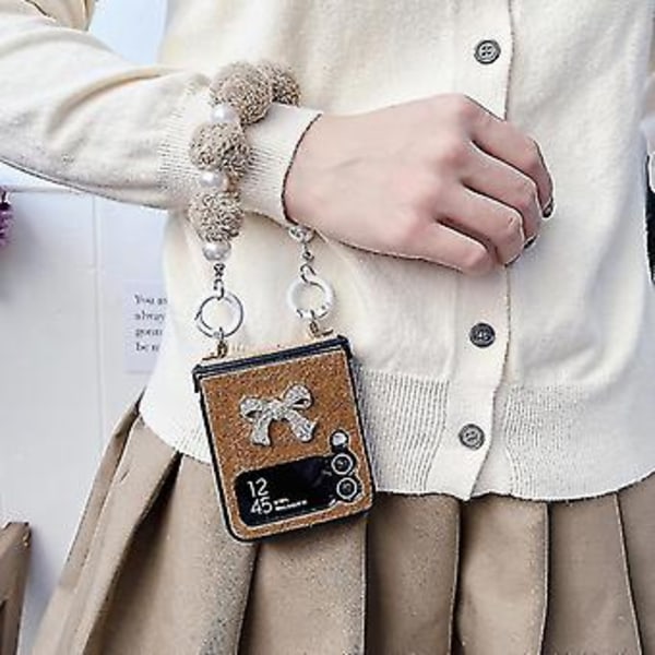 Plusshette med sløyfe, kompatibel med Samsung Galaxy Z Flip 4, hard PC-deksel med støtdemping og hårballarmbånd