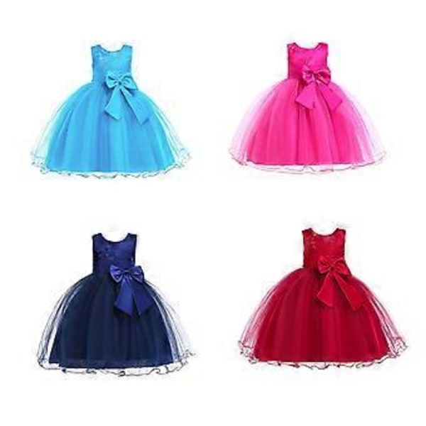 2023 Nyfödda flickors Pageant Spetsbroderade Klänningar Toddler Party Bowknot Tutu Klänning (140 Vinröd)