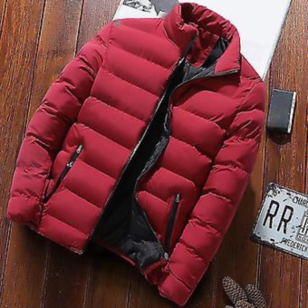 Herr Parkas Enfärgad Vadderad Ståuppkrage Långärmad Lös Tjockad Höst Vinter Dragkedja Fickor Jacka Streetwear (M Svart)