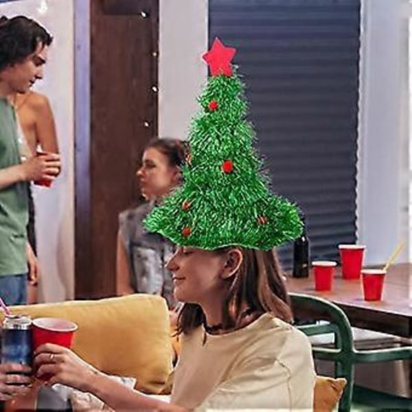 Julglitterhatt med LED-lampor Julgranformad färgglad tofs Semestertema Hatt