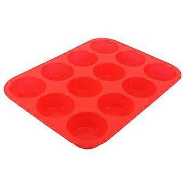 12 Kop Kageform Fødevaregodkendt Silikone Rød DIY Muffin Cupcake Non-Stick Bageform