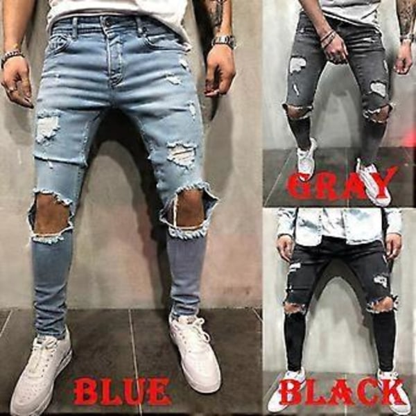 Herre Jeans Nye Revet Slim-Fitting Herreklær Bukser Herreklær Skinny(4XL grå)