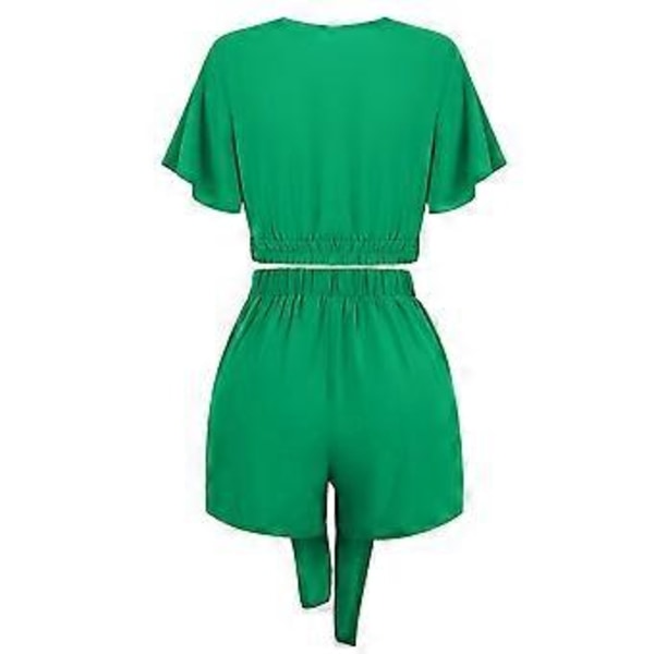 2-delt sett for kvinner, avslappet sommer loungewear sett med hetteermer og elastisk midje shorts, strandparty antrekk (L Oransje)