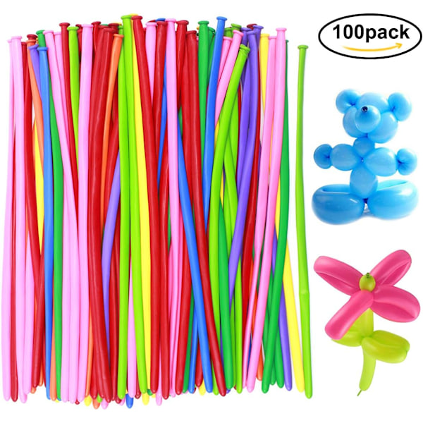 100 stk. magiske latexballoner, flerfarvede lange balloner