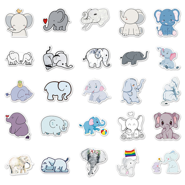 Elefant, Kreativ Trendy Graffiti Sticker，50 Pakke Blandede Vinyl Stickers til Bærbar, Telefon, Vandflaske