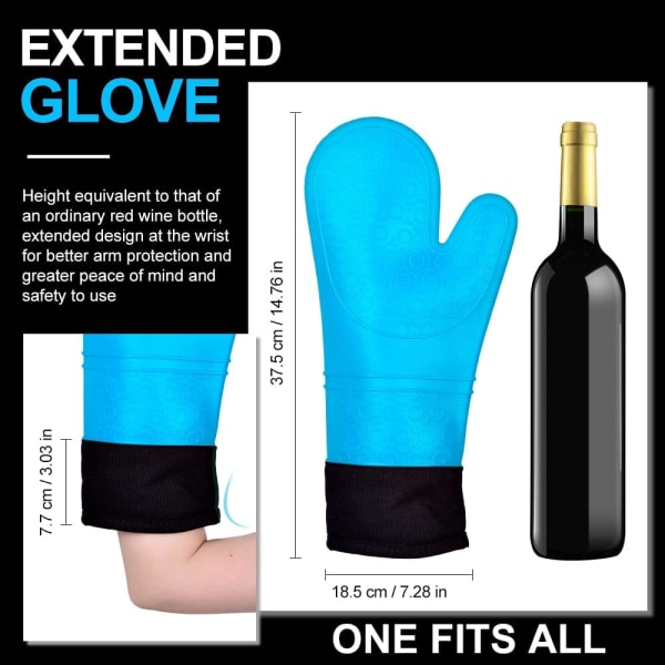 Oven Gloves Heat Resistant Silicone Oven Gloves Extra Long Non-Sl