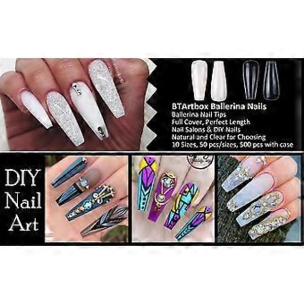 500 st transparenta naturliga nagelset, ogenomskinliga snabba full cover falska naglar förlängning