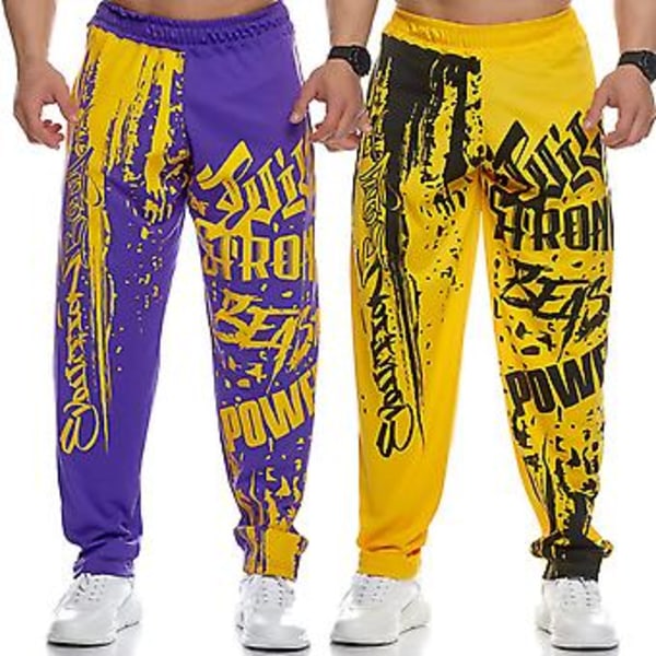 Herre Joggebukser Elastisk Midje Trykk Løse Hurtig tørkende Casual Bodybuilding Joggebukser til Løping (XL Lilla)
