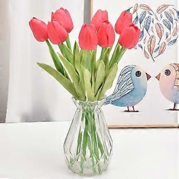 10 stk. tulipan simuleringsblomst bryllup hjem hotel dekoration falsk blomst simuleringsplante (rød)