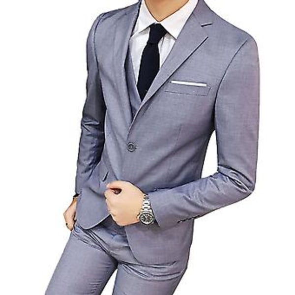 Fianao Tredelad Plus Size Bröllop Business Herrar Formell Kostym Väst Blazer Byxor Set (M Grå)