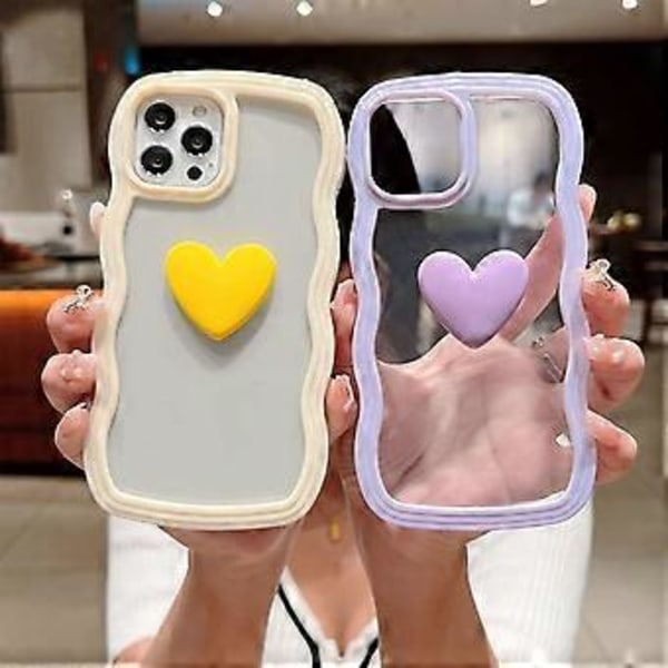 Kompatibel iPhone 12 Etui, iPhone 12 Pro Etui for Kvinner Jenter, Transparent Kjærlighet Hjerte Bølgete TPU Ramme Støtsikker Etui for iPhone 12 Pro Etui (Gul)
