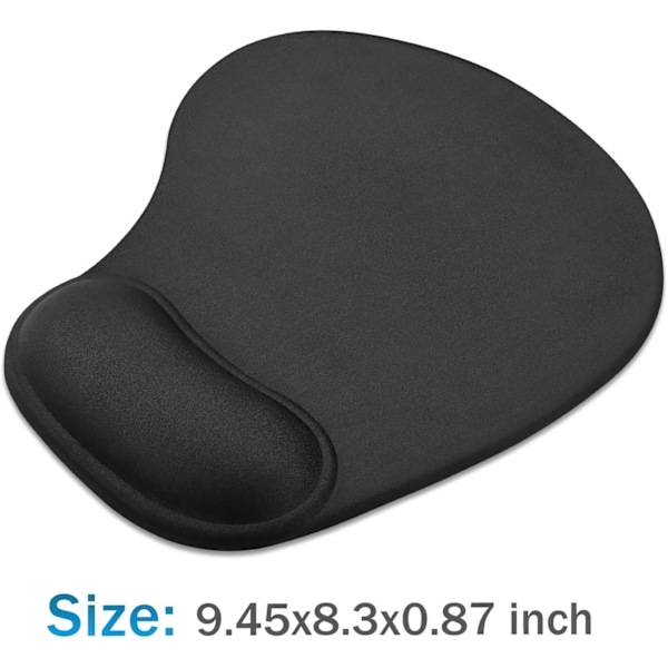Gel Musemåtte med håndledsstøtte 10,00 × 9,25 × 1,3 tommer (sort, 1 stk)