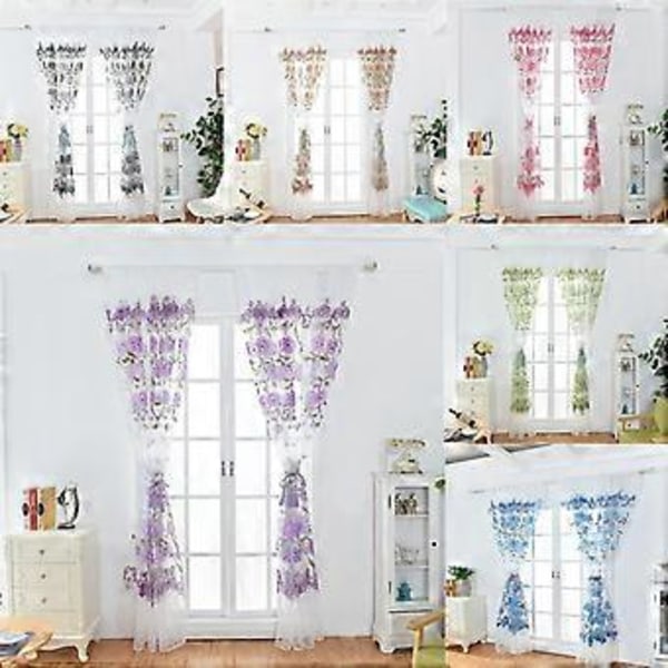 Läpikuultavat verhopaneelit Tylli Offset-painettu Pioni Kuvio Varjostusverho olohuoneeseen (1 kpl) (Violetti-100x200cm)