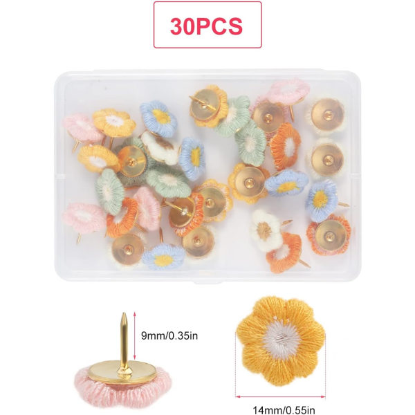 30 stk. Blomster Push Pins, Dekorative Blomster Push Pins Væggen