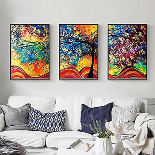 Wekity Lykke Træ Væghængt Canvas Print Poster, Enkel Abstrakt Akvarel Kunsttegning Dekoration til Hjemmet Stue Soveværelse Kontor og Børneværelse