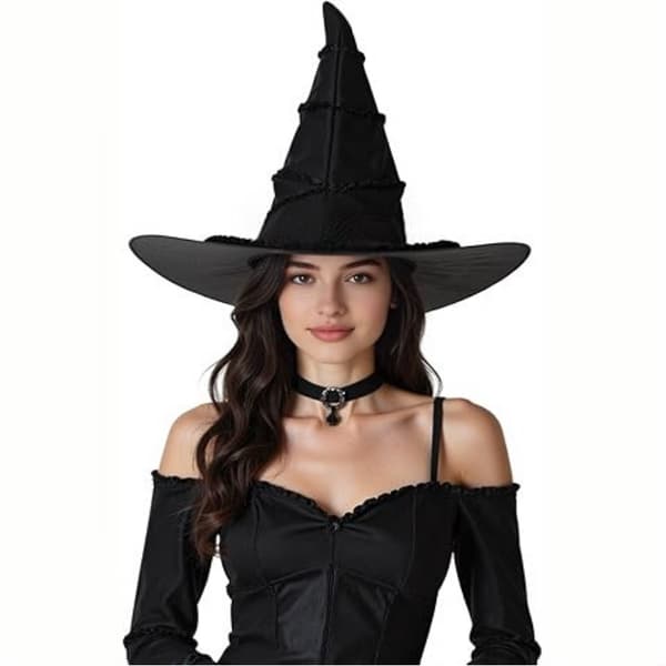 Halloween COS Trollmann/Heksehatt, Maskeradeball og Rollespillfester, Svart Plissert Hatt