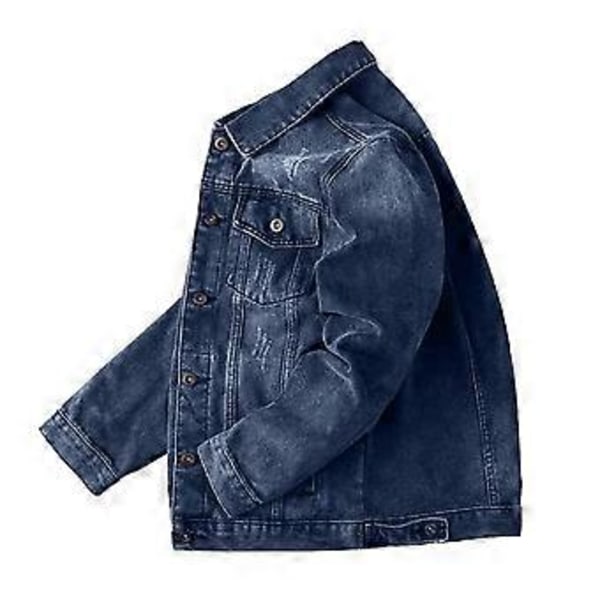 Herre Jakke Denim Retro Hip Hop Stil Løs Enkeltknappet Langærmet Revers Multi Lommer Casual Streetwear Plus Size Herre Frakke (2XL mørkeblå)