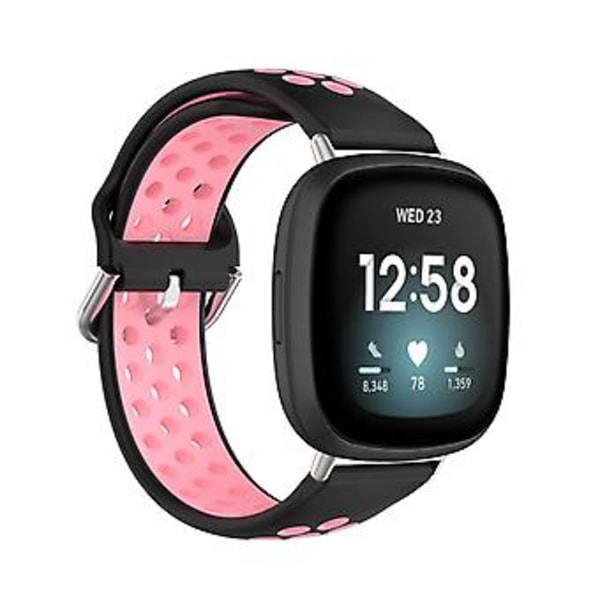 To-fargets silikonklokkearmbånd for Fitbit Versa 3 (Svart Rosa)