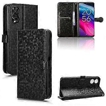 Honeycomb Dot Textur Läder Telefonfodral (För TCL 50SE Svart)