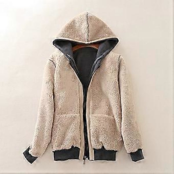 Dam Hoodiejacka med Tjock Foder, Fickor, Dragkedja Fram och Huva med Snöre (XL Svart)