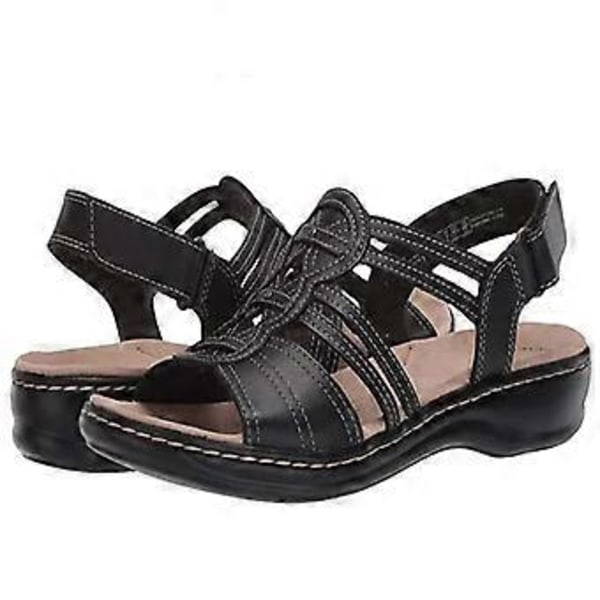 Dames Ortopediske Flat Sandaler Komfortable Sko Sandaler Åpen Tå Ortopedisk Flat (38 Svart)