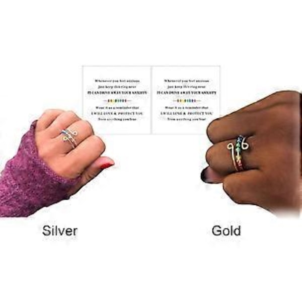 Ny Regnbue Perler Fidget Ring - Roterbar Anti-Angst Ring med Hypoallergenisk Legeringsmateriale og Justerbar Størrelse (Guld)