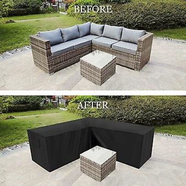 Trädgårdshörnsoffaöverdrag Vattentätt 210D Oxford Dammskyddande Överdrag för Trädgårdsmöbler L-formad Hörnsoffaöverdrag (250x250x90cm)