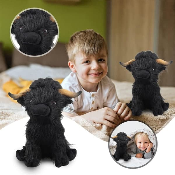 (Sort) 10 Tommer Highland Cow Fyldte Dyr Blødt Legetøj Fluffy Sc