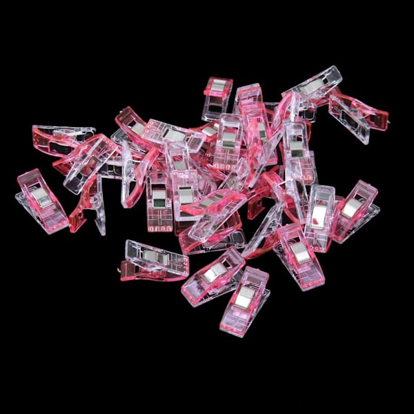 Set med 50 st klämmor i plast för bindning, sömnad och hantverk, rosa
