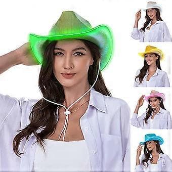 Led Pære Brim Dame Herre Cowboy Hat til Vinter Efterår Elegant Dame Julefrokost Jazz Hat Justerbar Sort