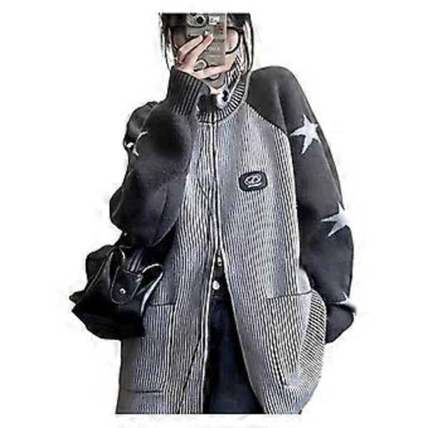Par tröja jumper cardigan jacka lös herr- och dammodell amerikansk retro stickat (M)