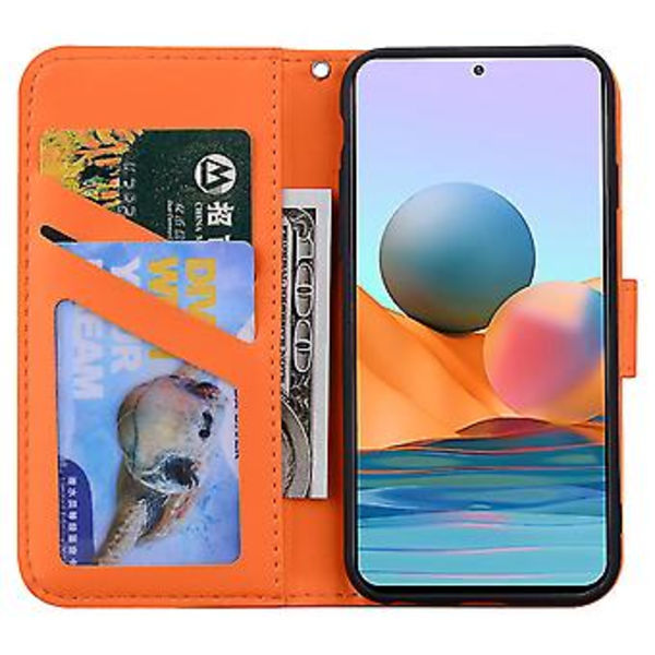 Telefonhus med Bjørn Mønster til Redmi Note 10 Pro med Kortlomme, Snøre, PU Læder Materiale, Pengepung Funktion, Hjørne Faldbeskyttelse (Orange)