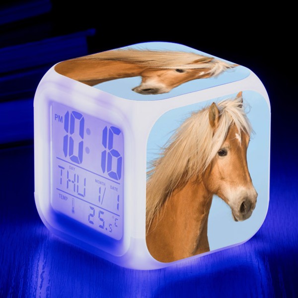 Animal world Hästar Digital väckarklocka（D）, Färgglada lampor Alarm