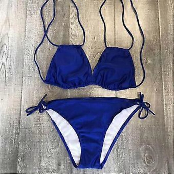 Stora Storlekar Dam Vadderad Halterneck Bikini Set Strand Badkläder Baddräkt Sommar -NMAOV(2XL Blå)