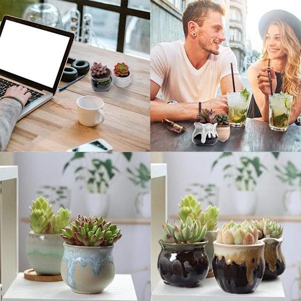 6 stk. keramiske blomsterpotter, mini-sukkulentpotte, kaktusplantepotte til
