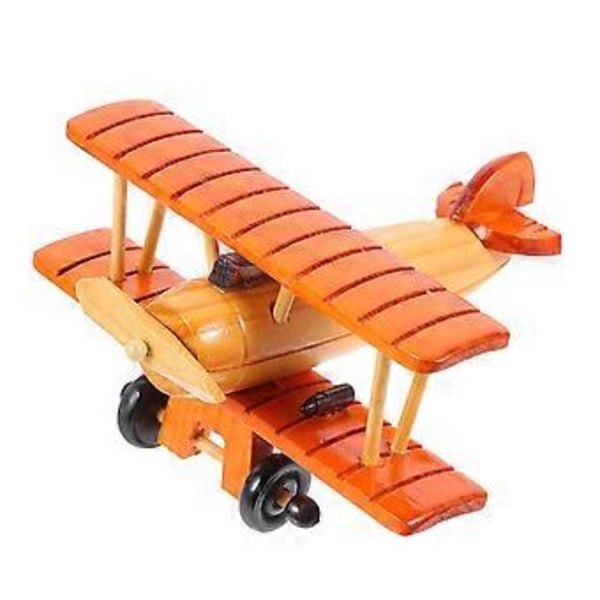 Træflymodel Dekor Træ Vintage Flyvemaskine Ornament Hjem Skrivebord Træhåndværk (15.5X14X8CM Som Vist3)