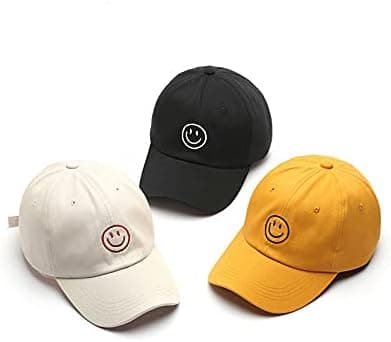 Baseball Cap Dame Herre Bomull med Brodert Smiley Fjes, Hat Wo