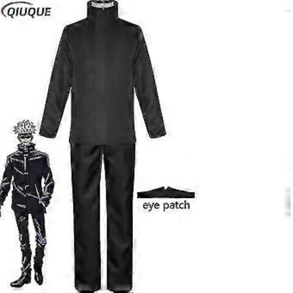 2023-anime Jujutsu Kaisen Gojo Satoru Cosplay Kostym Toppar Byxor Ögonlapp Halloweenfest Herrar Uniform Peruker-1-1(L Svart Paket 1)