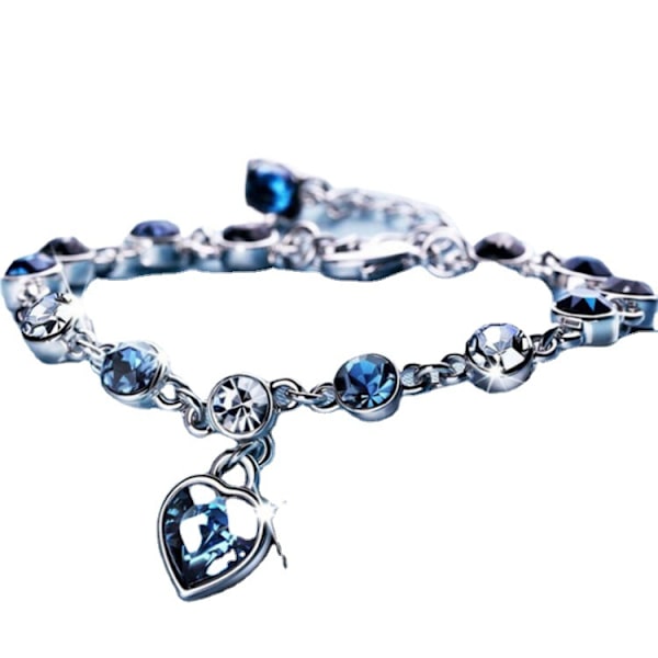 Ocean Heart Blå Kristall Armband för Kvinnor Blå Zirkon Kärlek Charm