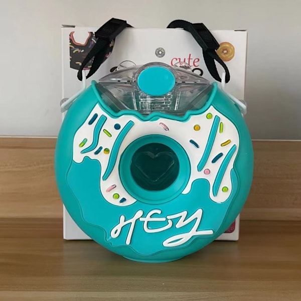 (B)Donut Flaska 380ml, Bärbar Söta Kawaii Vattenflaska med Sugrör och Sho