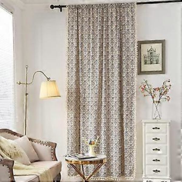 Bohemiska Damask Marockanska Blommönster Mörkläggningsgardiner med fransar, stångficka, fönsterbehandling, draperier, 1 panel, 59 tum B x 84 tum L