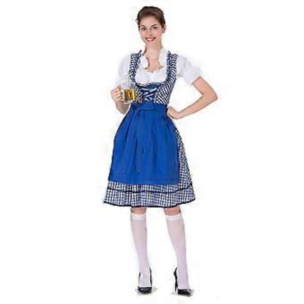 Naisten Oktoberfest-asu Saksalainen Dirndl-mekko Baijerilainen Karnevaalijuhla-asu (XL Sininen)