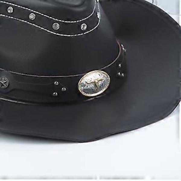 Cowboyhatt med bredt belte, perfekt for fester og festivaler med western-tema, kostyme, cosplay-rekvisitter, ornament, svart (svart)