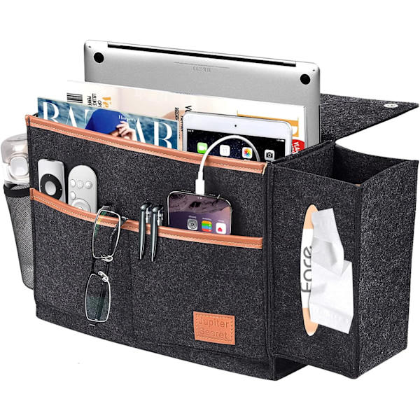 Sengside Caddy med Tissue Box & Flaskeholder til Fjernbetjening/