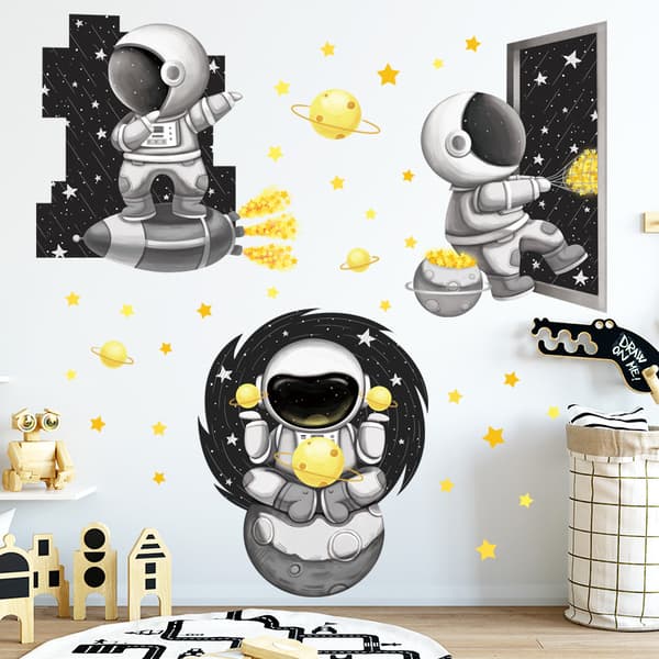 PlanèTe Espace Sort & Hvid Vægstickers Rum Planet Aut