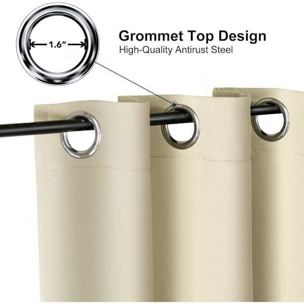 Lystette Gardiner 48 Tommer Lange for Soverom - 2 Panelsett med Øyeblikk Termisk Isolerte Rommørkende Gardiner for Stue (Beige, 42 x 48 Tommer)