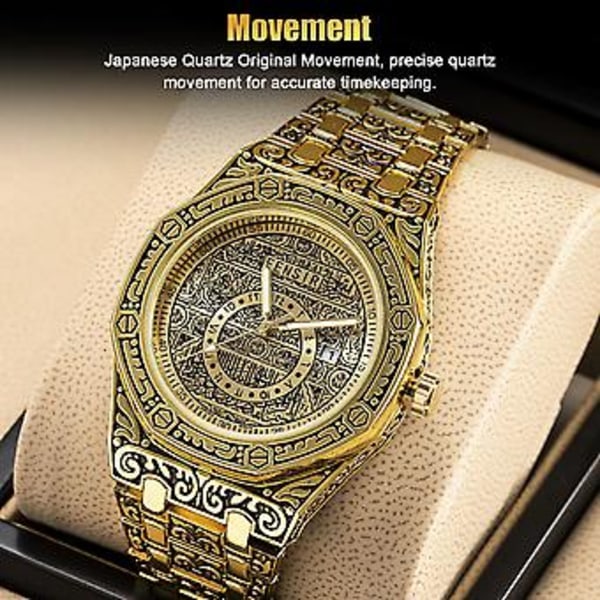 Herreur Mode Vandtæt Quartz Relojes De Hombre Selvlysende Rustfrit Stål (Guld)