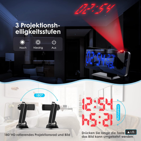 Digital väckarklocka radio med skärmljusstyrka Proj