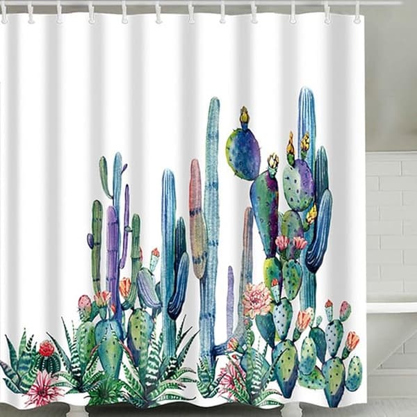 Badrum duschdraperi (kaktus 180*180cm) med krok, mögelresistent